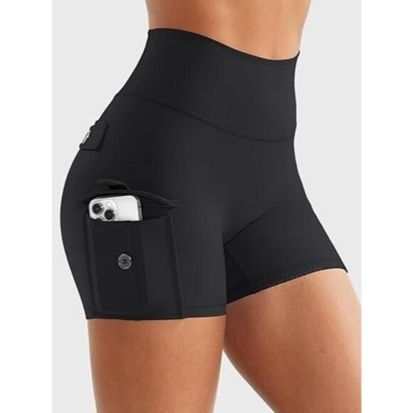YEOREO black Small CoreFlex Women Workout Gym Shorts with Cargo Pockets 3.6" - Picture 4 of 6